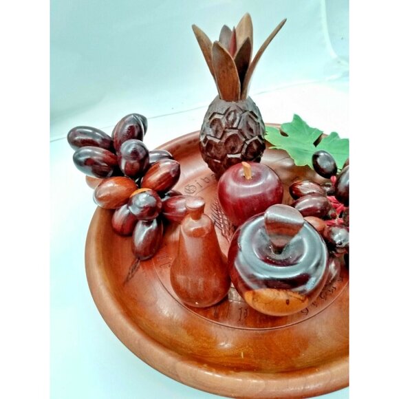 Vintage Wood Hand Carved Decorative Bowl & Wooden Fruit AMAZING - Picture 4 of 12